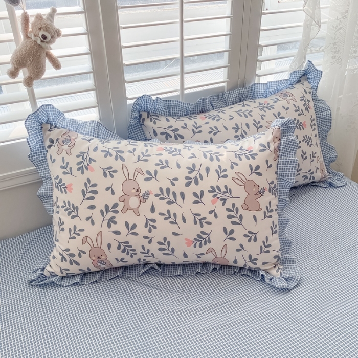 91家纺网 家纺一手货源 找家纺 上尚居 2024新款小清新韩版花边磨毛四件套水洗棉 萌萌兔