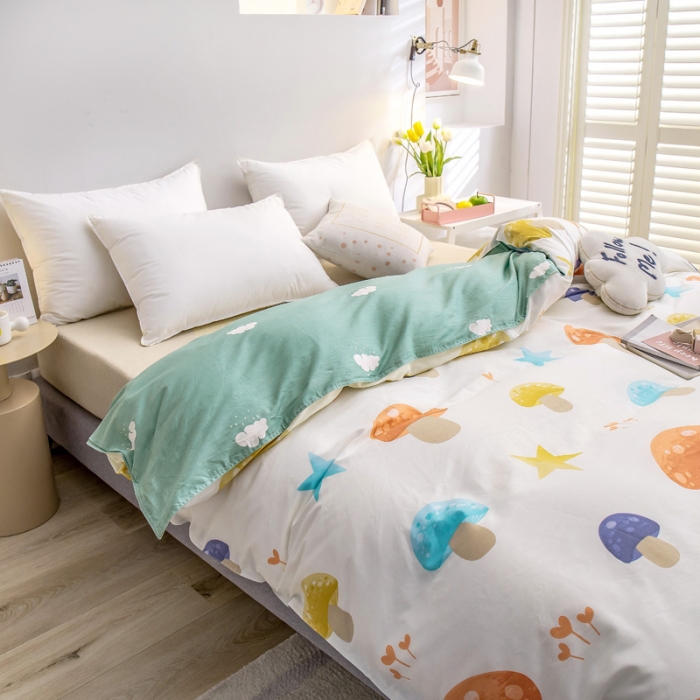 91家纺网 家纺一手货源 找家纺 绵庭 2022新款全棉12868单被套 清新蘑菇