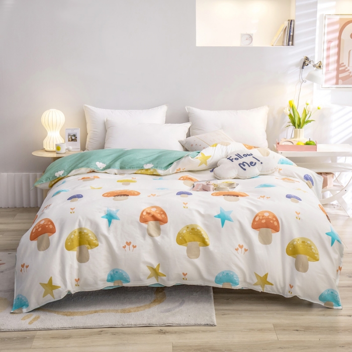 91家纺网 家纺一手货源 找家纺 绵庭 2022新款全棉12868单被套 清新蘑菇