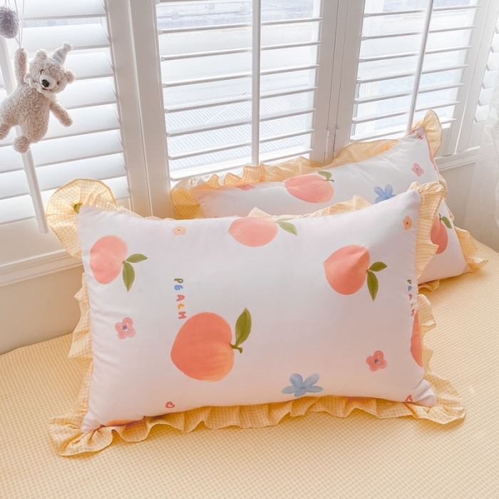 91家纺网 家纺一手货源 找家纺 上尚居 2024新款小清新韩版花边磨毛四件套水洗棉 爱心桃