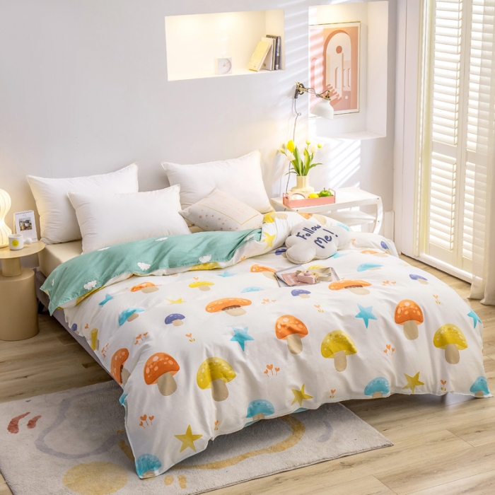 91家纺网 家纺一手货源 找家纺 绵庭 2022新款全棉12868单被套 清新蘑菇