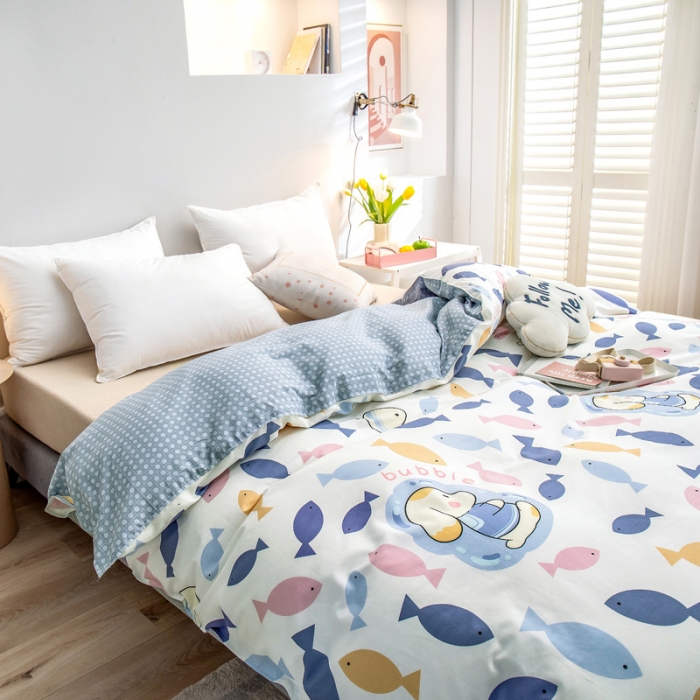91家纺网 家纺一手货源 找家纺 绵庭 2022新款全棉12868单被套 鱼泡泡