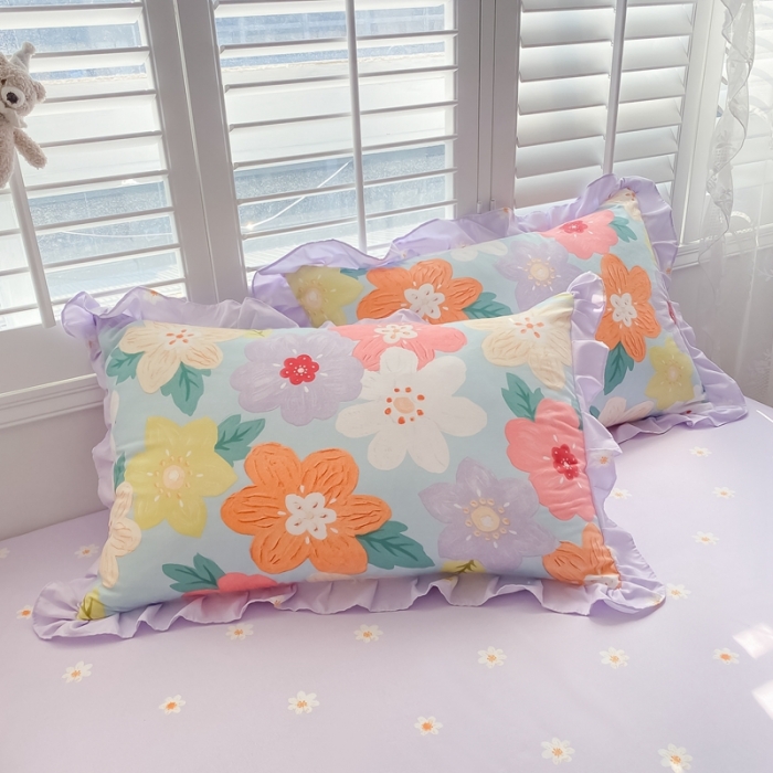 91家纺网 家纺一手货源 找家纺 上尚居 2024新款小清新韩版花边磨毛四件套水洗棉 莫奈花园