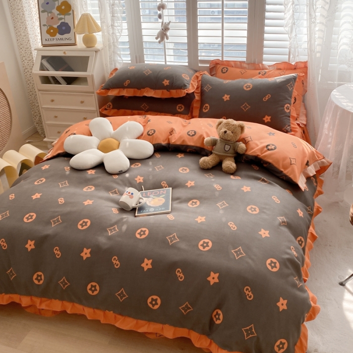 91家纺网 家纺一手货源 找家纺 上尚居 2024新款小清新韩版花边磨毛四件套水洗棉 时尚密码