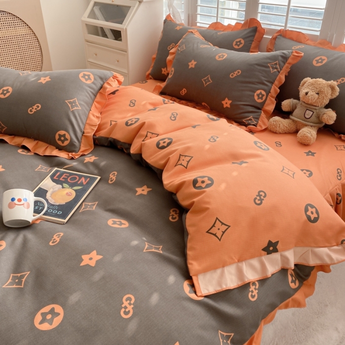 91家纺网 家纺一手货源 找家纺 上尚居 2024新款小清新韩版花边磨毛四件套水洗棉 时尚密码