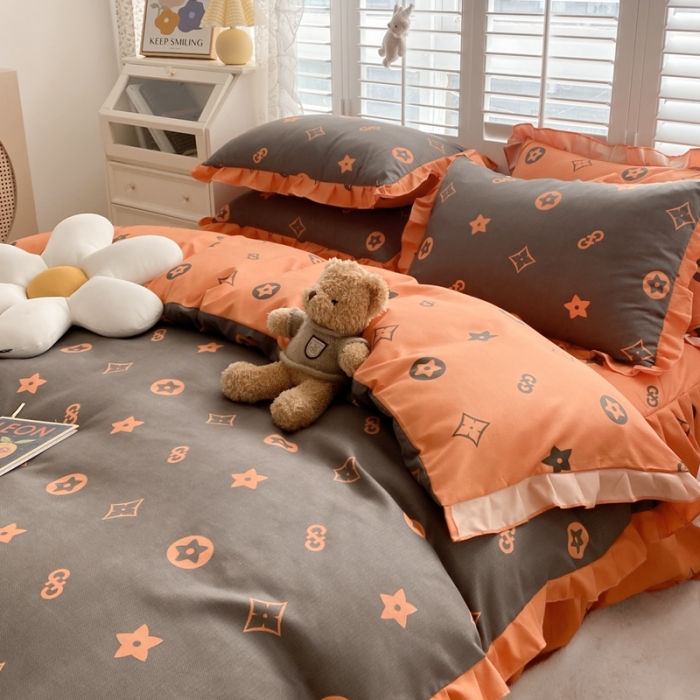 91家纺网 家纺一手货源 找家纺 上尚居 2024新款小清新韩版花边磨毛四件套水洗棉 时尚密码