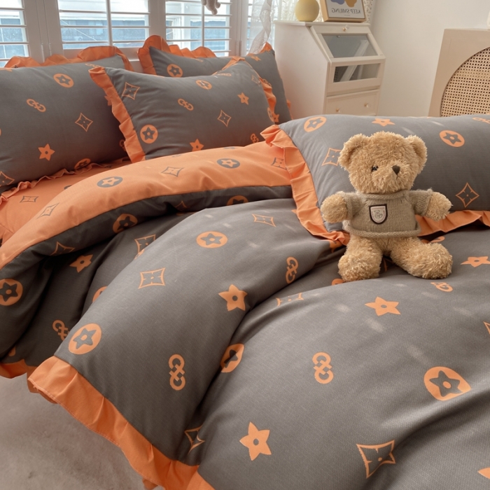 91家纺网 家纺一手货源 找家纺 上尚居 2024新款小清新韩版花边磨毛四件套水洗棉 时尚密码