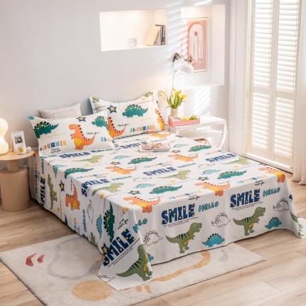 91家纺网 家纺一手货源 找家纺 绵庭 2022新款全棉12868单床单 恐龙漫画