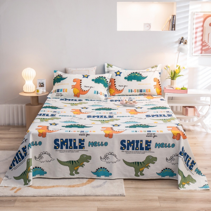 91家纺网 家纺一手货源 找家纺 绵庭 2022新款全棉12868单床单 恐龙漫画