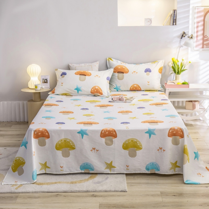 91家纺网 家纺一手货源 找家纺 绵庭 2022新款全棉12868单床单 清新蘑菇