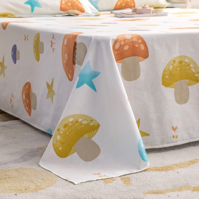 91家纺网 家纺一手货源 找家纺 绵庭 2022新款全棉12868单床单 清新蘑菇