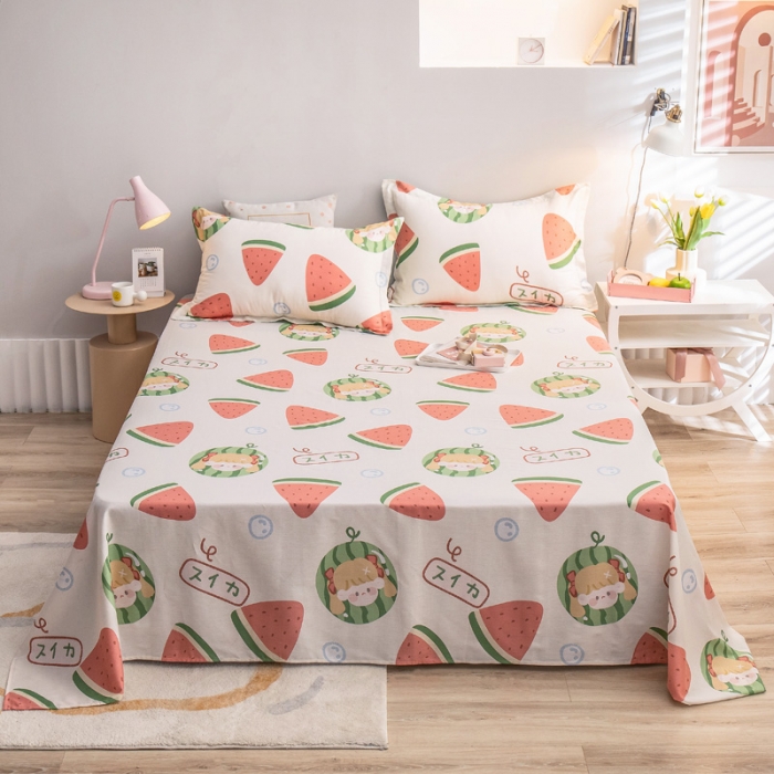 91家纺网 家纺一手货源 找家纺 绵庭 2022新款全棉12868单床单 西瓜女孩