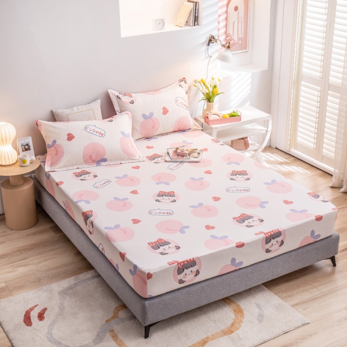 91家纺网 家纺一手货源 找家纺 绵庭 2022新款全棉12868单床笠 白桃公主