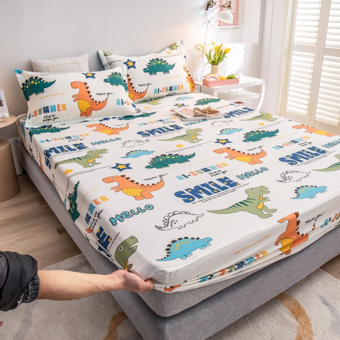 91家纺网 家纺一手货源 找家纺 绵庭 2022新款全棉12868单床笠 恐龙漫画