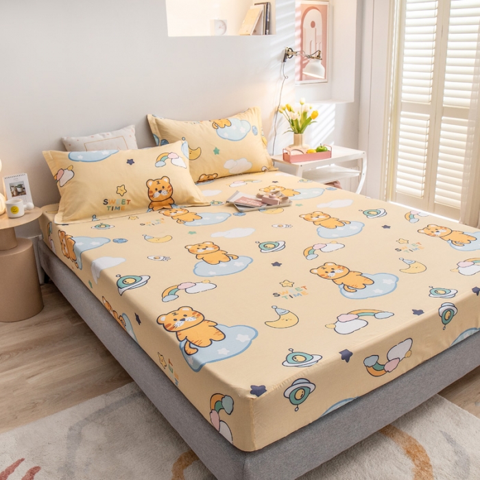 91家纺网 家纺一手货源 找家纺 绵庭 2022新款全棉12868单床笠 快乐虎-黄