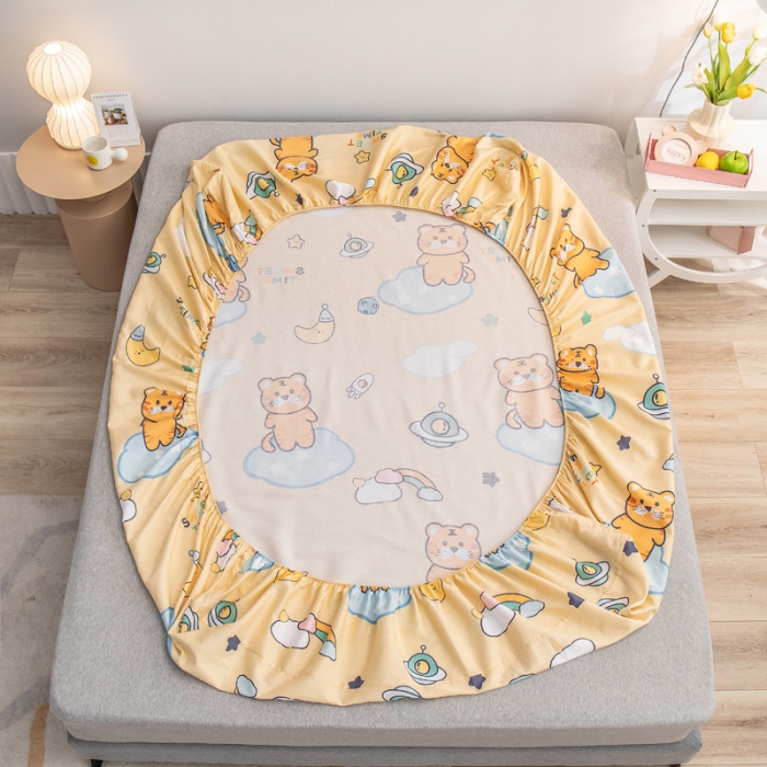 91家纺网 家纺一手货源 找家纺 绵庭 2022新款全棉12868单床笠 快乐虎-黄