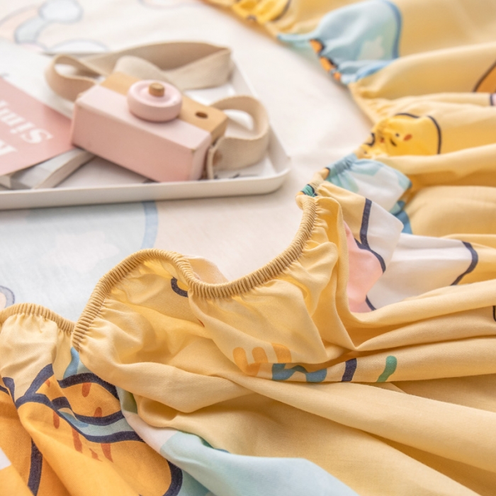 91家纺网 家纺一手货源 找家纺 绵庭 2022新款全棉12868单床笠 快乐虎-黄