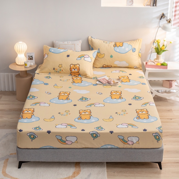 91家纺网 家纺一手货源 找家纺 绵庭 2022新款全棉12868单床笠 快乐虎-黄