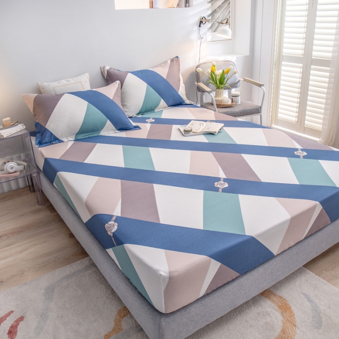 91家纺网 家纺一手货源 找家纺 绵庭 2022新款全棉12868单床笠 玫瑰条约-蓝