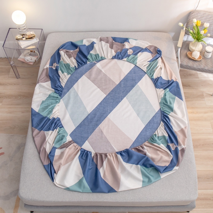 91家纺网 家纺一手货源 找家纺 绵庭 2022新款全棉12868单床笠 玫瑰条约-蓝