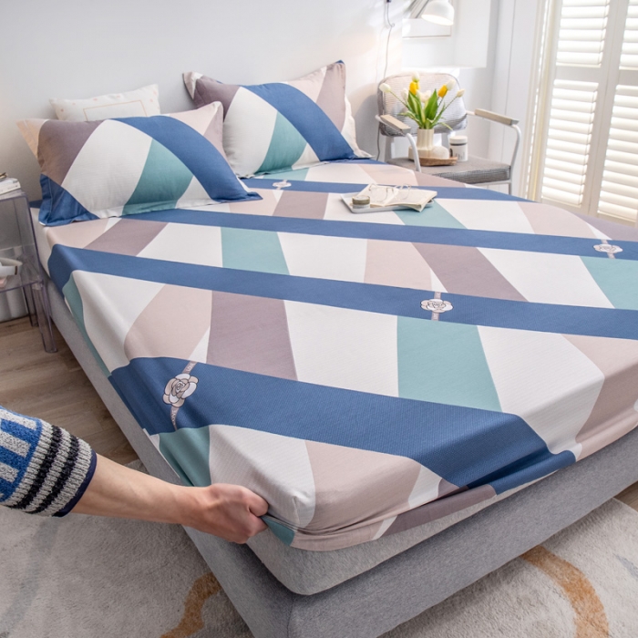 91家纺网 家纺一手货源 找家纺 绵庭 2022新款全棉12868单床笠 玫瑰条约-蓝