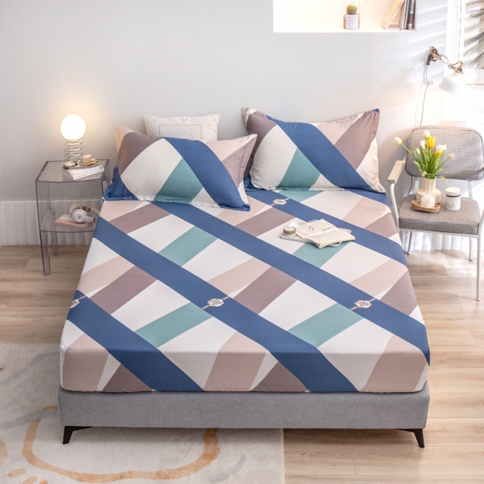 91家纺网 家纺一手货源 找家纺 绵庭 2022新款全棉12868单床笠 玫瑰条约-蓝