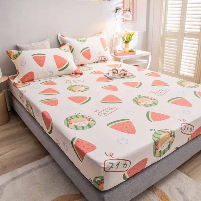 91家纺网 家纺一手货源 找家纺 绵庭 2022新款全棉12868单床笠 西瓜女孩