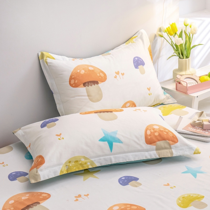 91家纺网 家纺一手货源 找家纺 绵庭 2022新款全棉12868单枕套 清新蘑菇