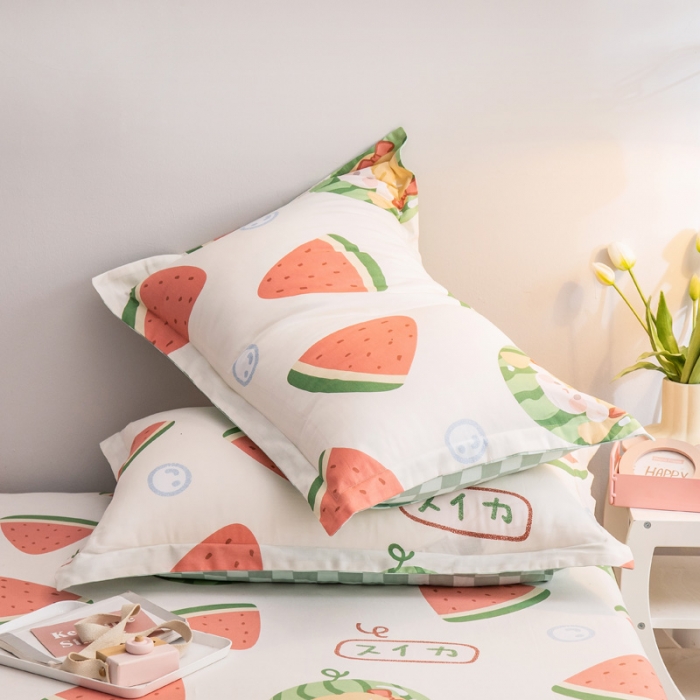 91家纺网 家纺一手货源 找家纺 绵庭 2022新款全棉12868单枕套 西瓜女孩