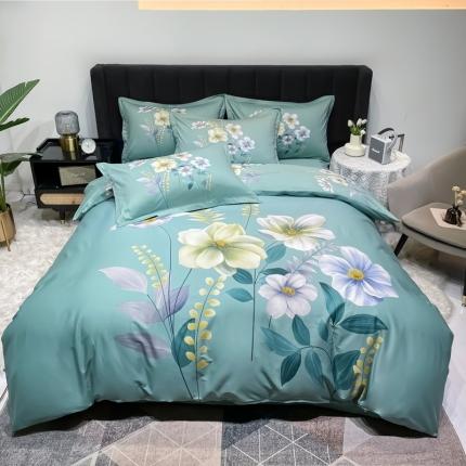 91家纺网 家纺一手货源 找家纺 金爱家 2023大版13372全棉花卉系列四件套花语情缘-绿