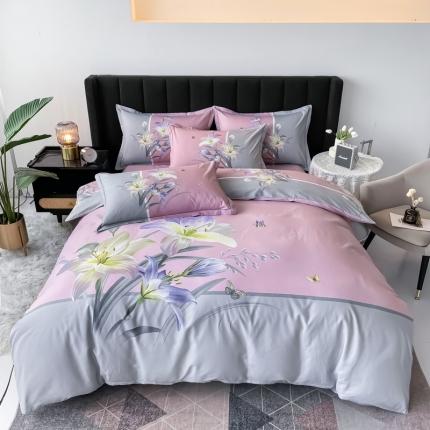 91家纺网 家纺一手货源 找家纺 金爱家 2023新款大版13372全棉花卉系列四件套恋之风景