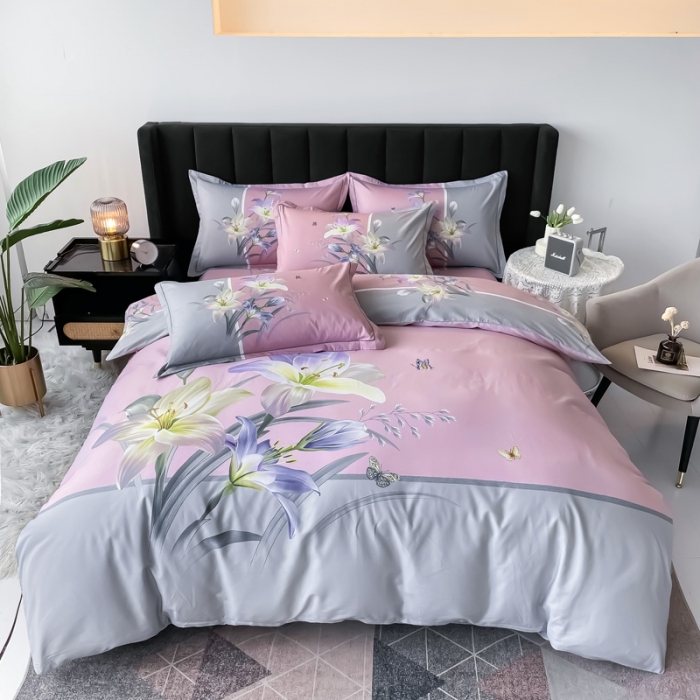 91家纺网 家纺一手货源 找家纺 金爱家 2023新款大版13372全棉花卉系列四件套恋之风景