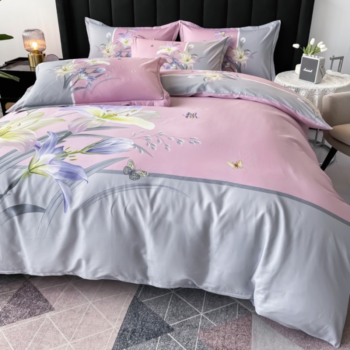 91家纺网 家纺一手货源 找家纺 金爱家 2023新款大版13372全棉花卉系列四件套恋之风景