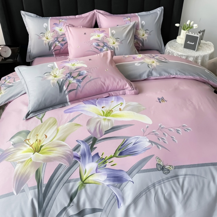 91家纺网 家纺一手货源 找家纺 金爱家 2023新款大版13372全棉花卉系列四件套恋之风景