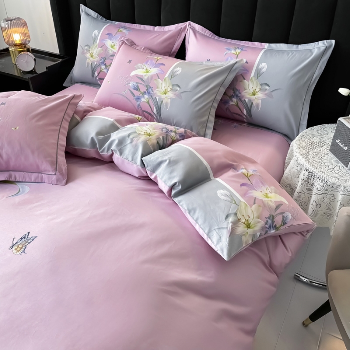 91家纺网 家纺一手货源 找家纺 金爱家 2023新款大版13372全棉花卉系列四件套恋之风景