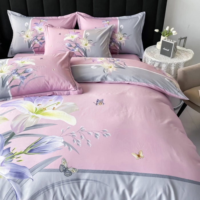 91家纺网 家纺一手货源 找家纺 金爱家 2023新款大版13372全棉花卉系列四件套恋之风景