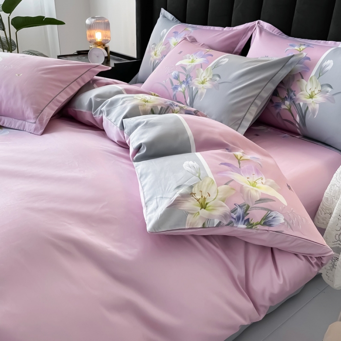 91家纺网 家纺一手货源 找家纺 金爱家 2023新款大版13372全棉花卉系列四件套恋之风景