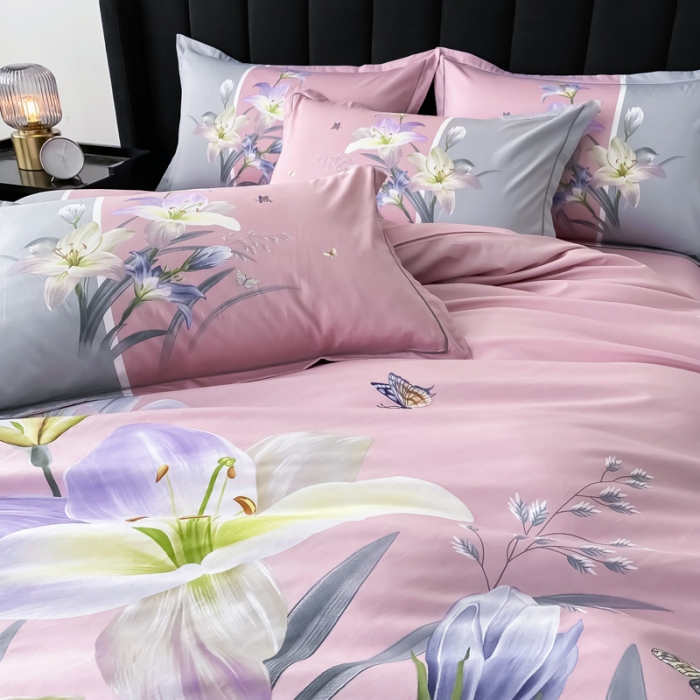 91家纺网 家纺一手货源 找家纺 金爱家 2023新款大版13372全棉花卉系列四件套恋之风景