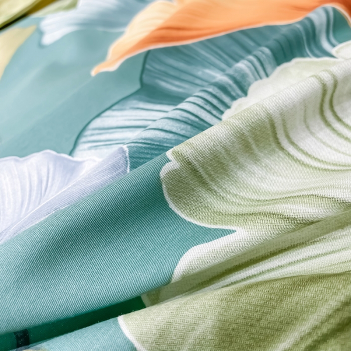 91家纺网 家纺一手货源 找家纺 金爱家 2023新款大版13372全棉花卉系列四件套慕璃绿