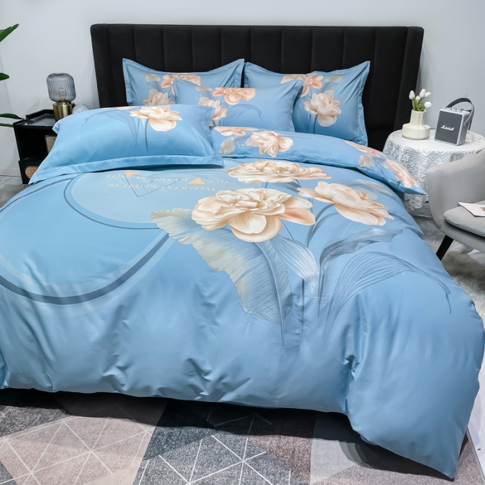 91家纺网 家纺一手货源 找家纺 金爱家 新款大版13372全棉花卉系列四件套千里寻花-兰