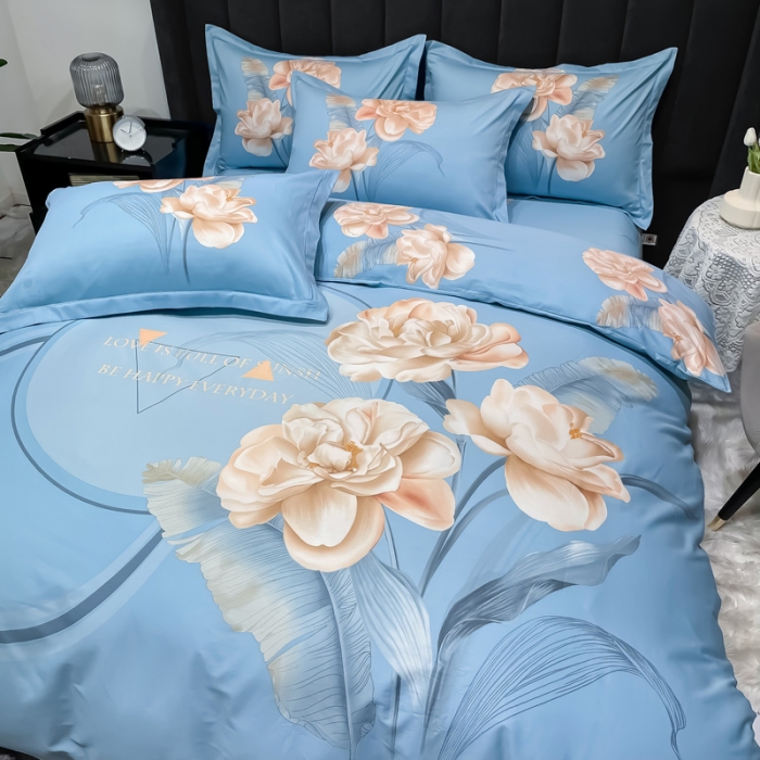 91家纺网 家纺一手货源 找家纺 金爱家 新款大版13372全棉花卉系列四件套千里寻花-兰