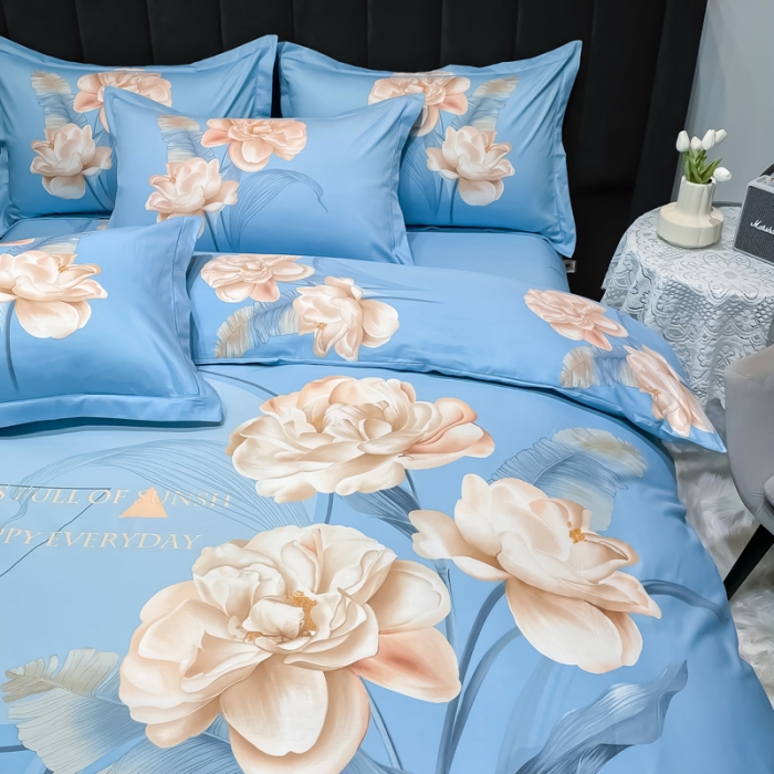 91家纺网 家纺一手货源 找家纺 金爱家 新款大版13372全棉花卉系列四件套千里寻花-兰