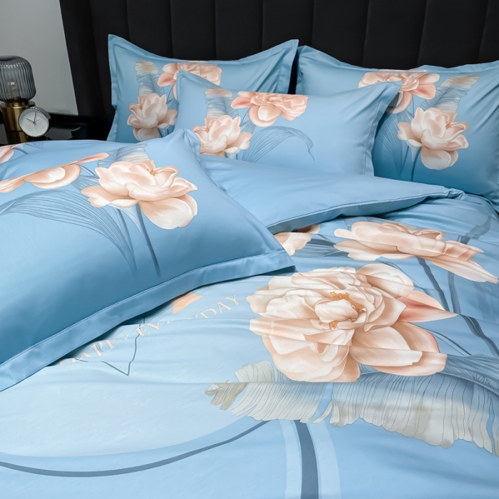 91家纺网 家纺一手货源 找家纺 金爱家 新款大版13372全棉花卉系列四件套千里寻花-兰