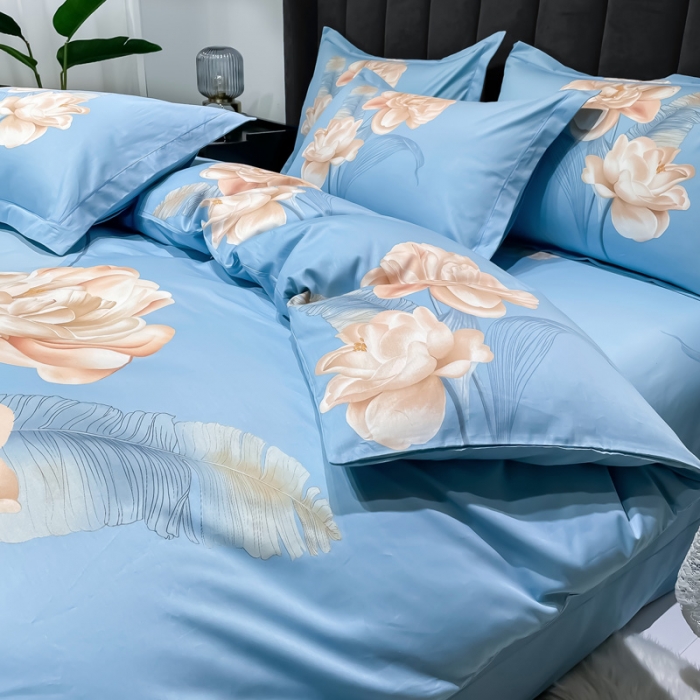 91家纺网 家纺一手货源 找家纺 金爱家 新款大版13372全棉花卉系列四件套千里寻花-兰