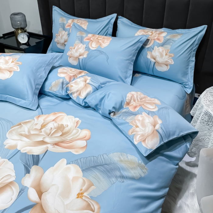 91家纺网 家纺一手货源 找家纺 金爱家 新款大版13372全棉花卉系列四件套千里寻花-兰