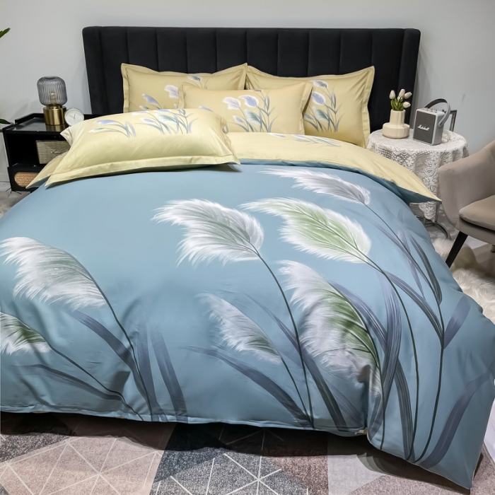 91家纺网 家纺一手货源 找家纺 金爱家 新款大版13372全棉花卉系列四件套清风微漾-绿