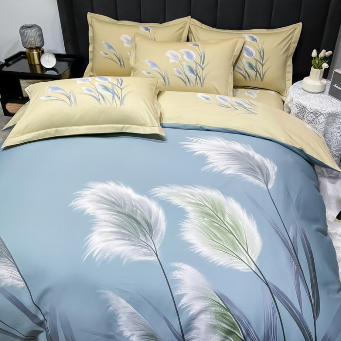 91家纺网 家纺一手货源 找家纺 金爱家 新款大版13372全棉花卉系列四件套清风微漾-绿