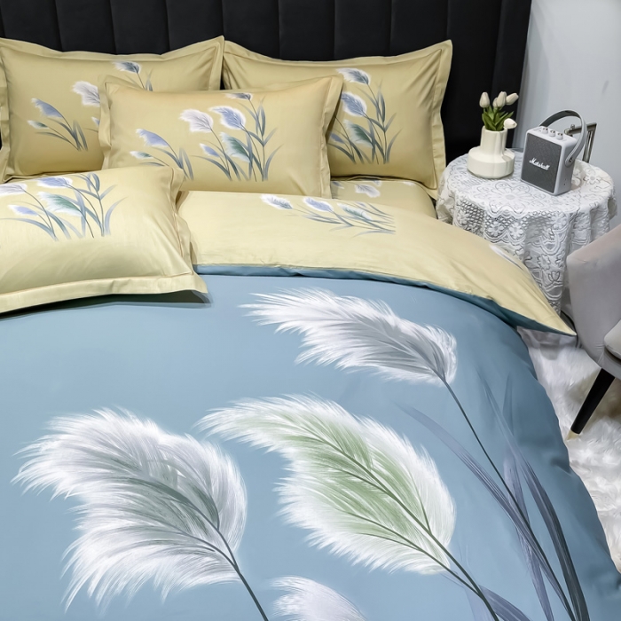 91家纺网 家纺一手货源 找家纺 金爱家 新款大版13372全棉花卉系列四件套清风微漾-绿