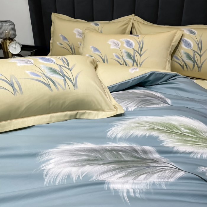 91家纺网 家纺一手货源 找家纺 金爱家 新款大版13372全棉花卉系列四件套清风微漾-绿