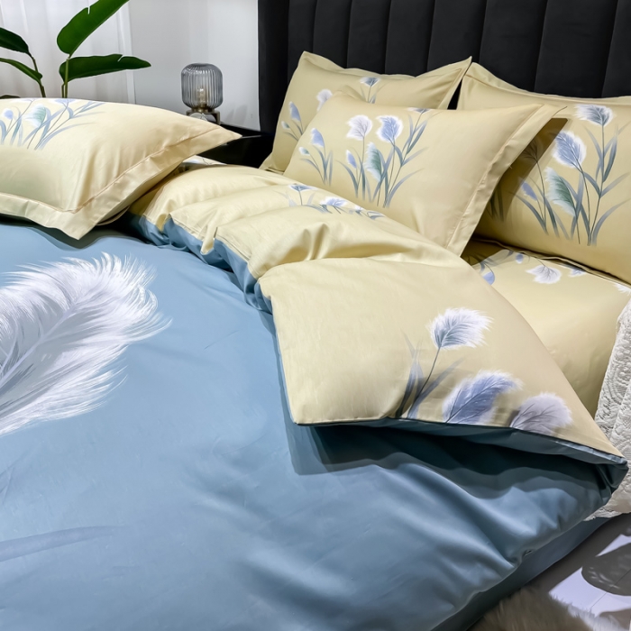 91家纺网 家纺一手货源 找家纺 金爱家 新款大版13372全棉花卉系列四件套清风微漾-绿